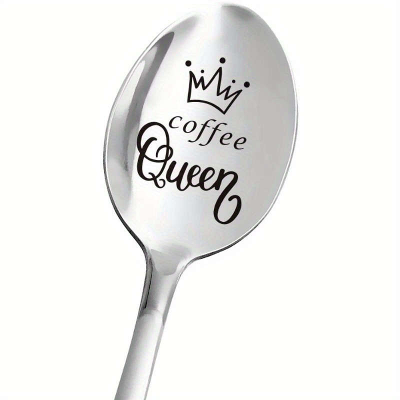 1pc 2.54 cmCoffee Queen  Engraved Stainless Steel Spoon with Crown Design Ideal Gift for Mom
