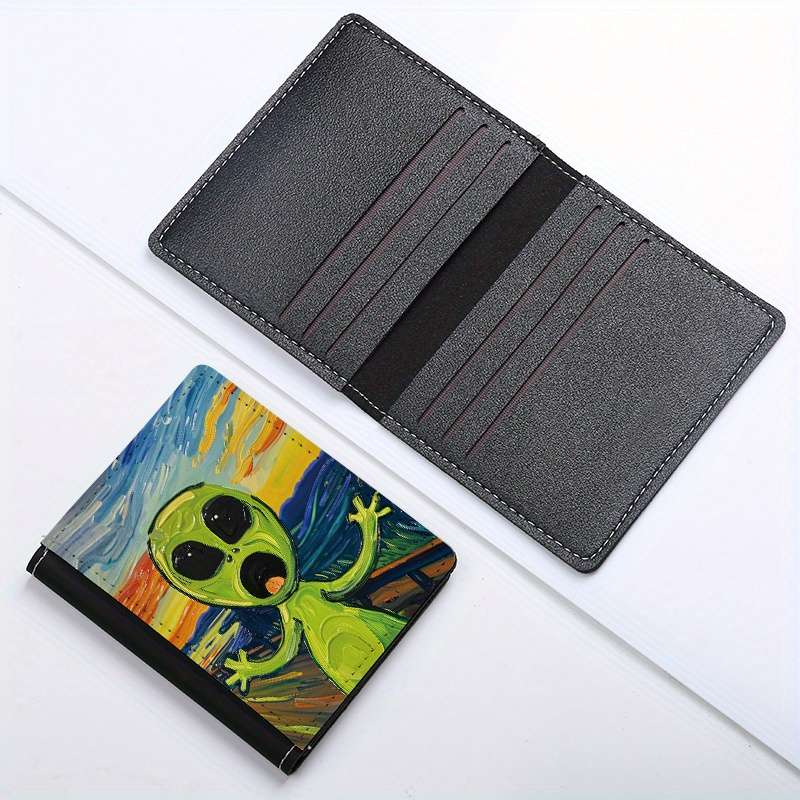 1pc Screaming Alien Print Slim WalletUltra-Thin 8 Card Slots Foldable Credit Coin Purse with