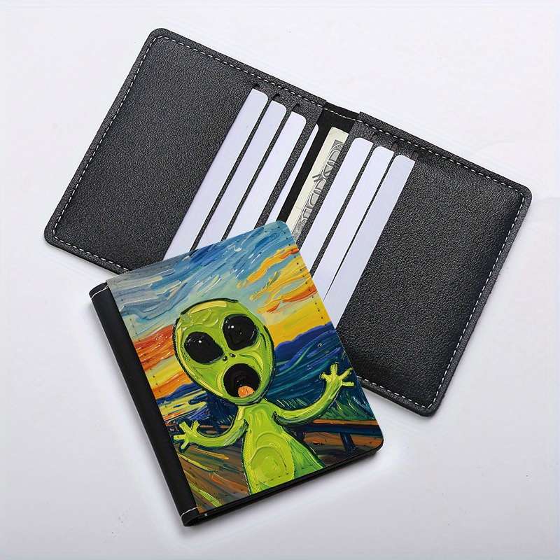 1pc Screaming Alien Print Slim WalletUltra-Thin 8 Card Slots Foldable Credit Coin Purse with