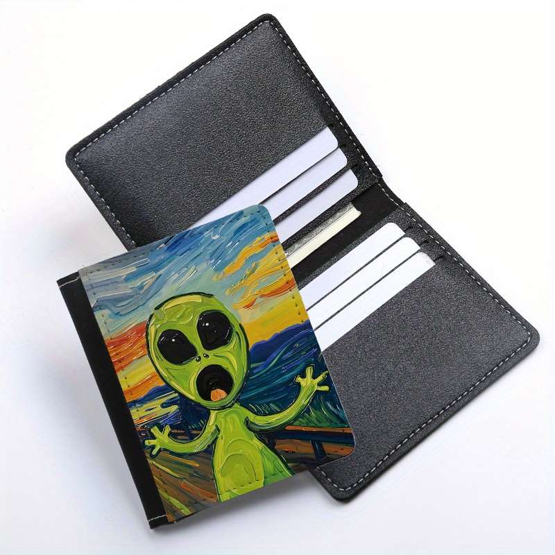 1pc Screaming Alien Print Slim WalletUltra-Thin 8 Card Slots Foldable Credit Coin Purse with