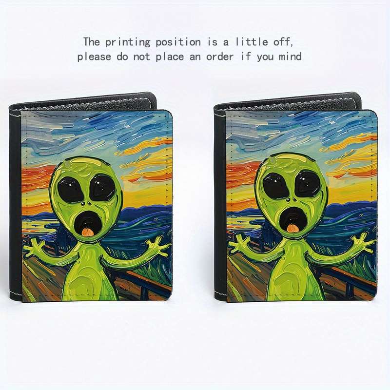 1pc Screaming Alien Print Slim WalletUltra-Thin 8 Card Slots Foldable Credit Coin Purse with