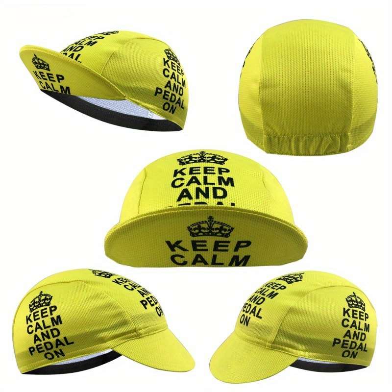 1pc Quick-Dry Breathable Cycling Cap with Yellow Crown Print Polyester Sun Protection Outdoor Ha