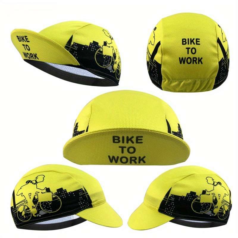 1pc Quick-Dry Breathable Cycling Cap with Yellow Crown Print Polyester Sun Protection Outdoor Ha