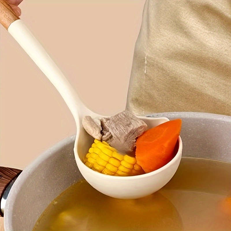 1pc Silicone Soup Spoon with Wooden Handle Large High-Temperature Resistant Ideal for Servi