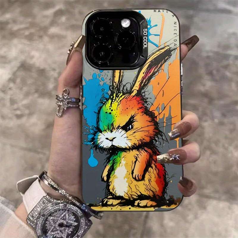 1Pc Mixed Color For iPhone 15 Pro Funny Rabbit Print Phone Case