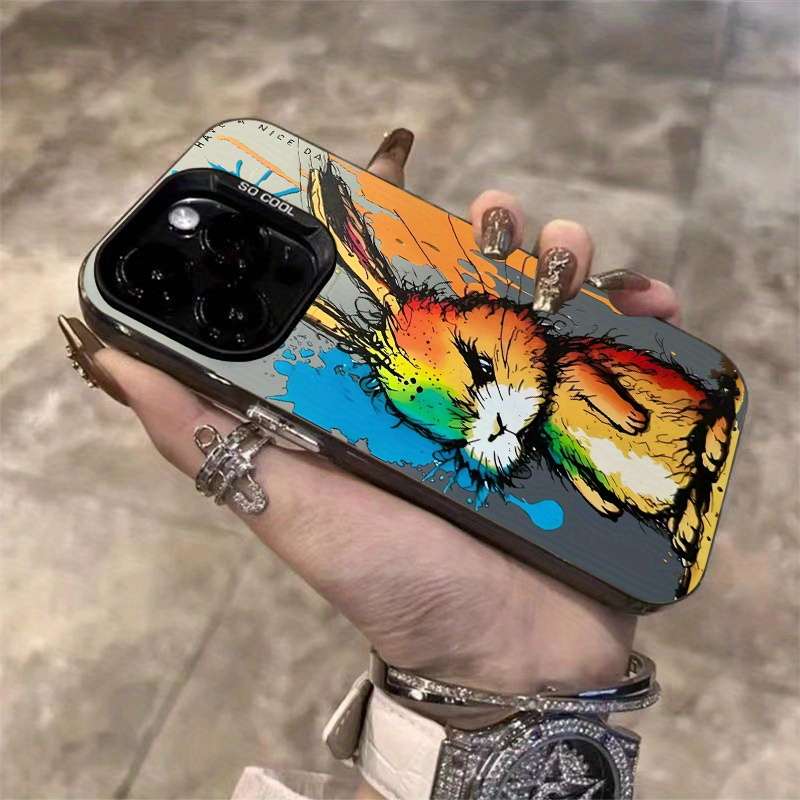 1Pc Mixed Color For iPhone 15 Pro Funny Rabbit Print Phone Case
