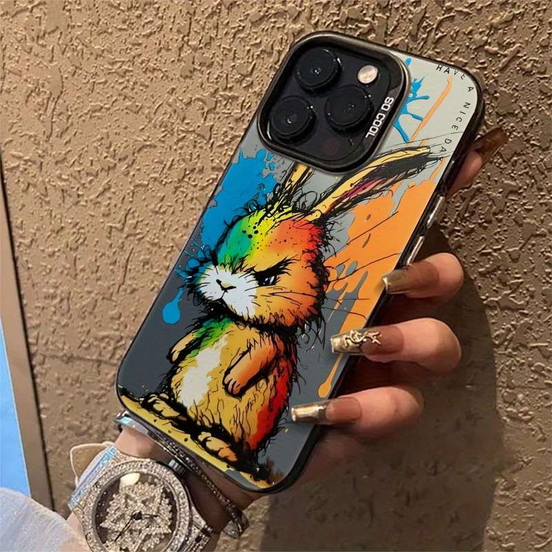 1Pc Mixed Color For iPhone 15 Pro Funny Rabbit Print Phone Case