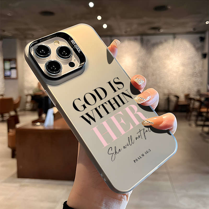 1Pc Silvery For iPhone 12 Words Psalm Christian Phone Case