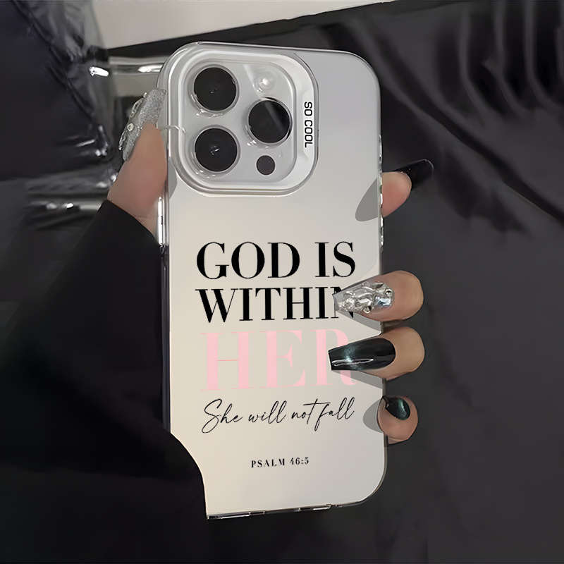 1Pc Silvery For iPhone 12 Words Psalm Christian Phone Case