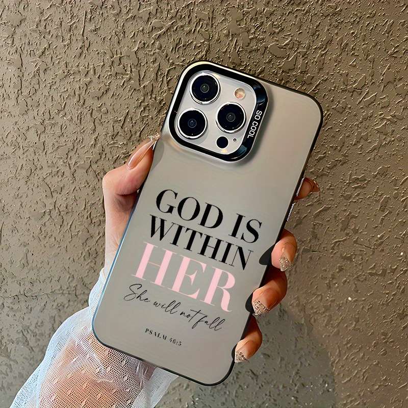 1Pc Silvery For iPhone 12 Words Psalm Christian Phone Case