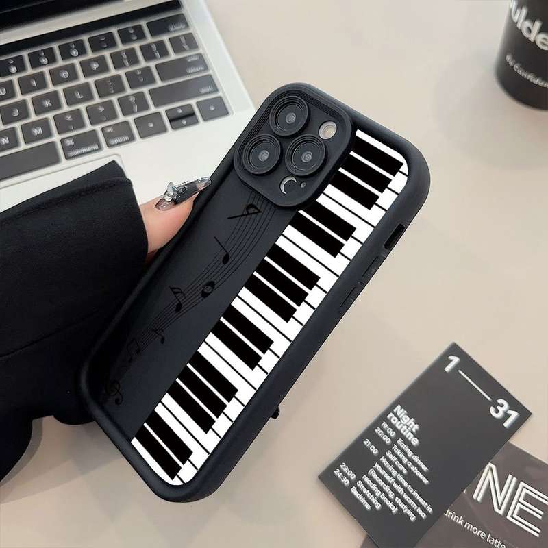 1Pc Black For iPhone 13 Mini Piano Note Phone Case