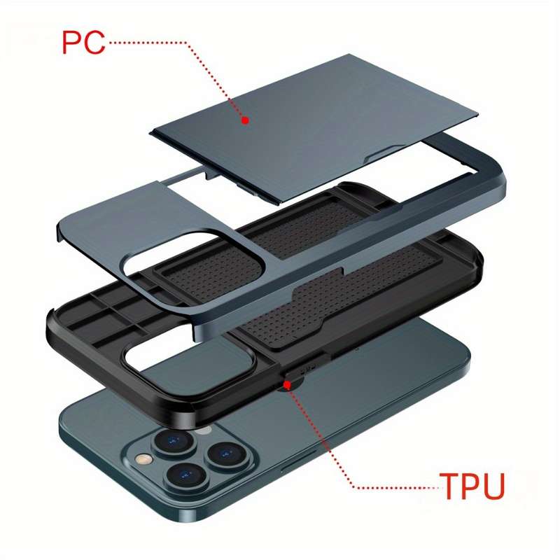 1Pc Blue For iPhone 16 Plus Card Slots Cover Phone Case