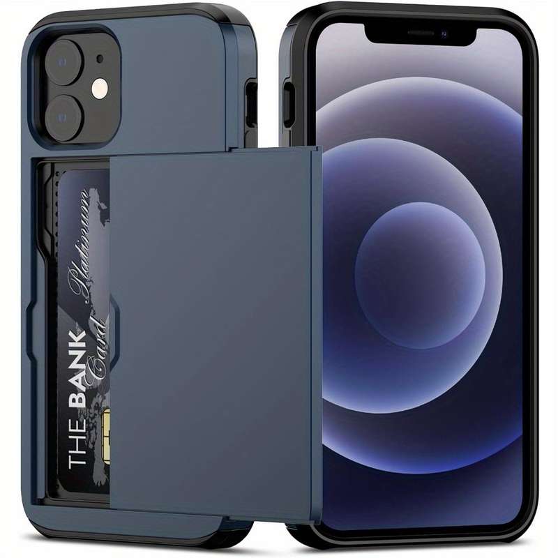1Pc Blue For iPhone 12 Mini Card Slots Cover Phone Case