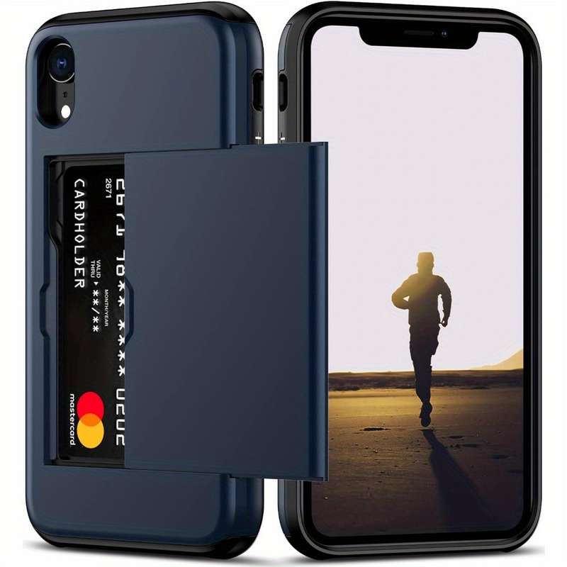 1Pc Blue For iPhone XR Card Slots Cover Phone Case