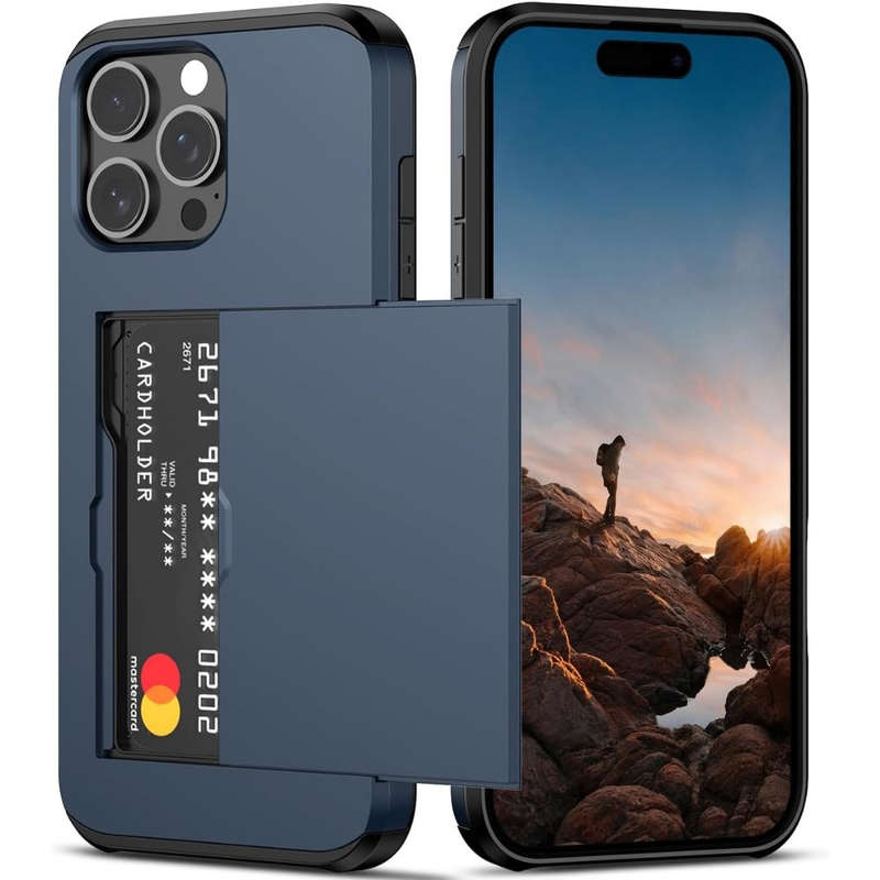 1Pc Blue For iPhone 16 Plus Card Slots Cover Phone Case