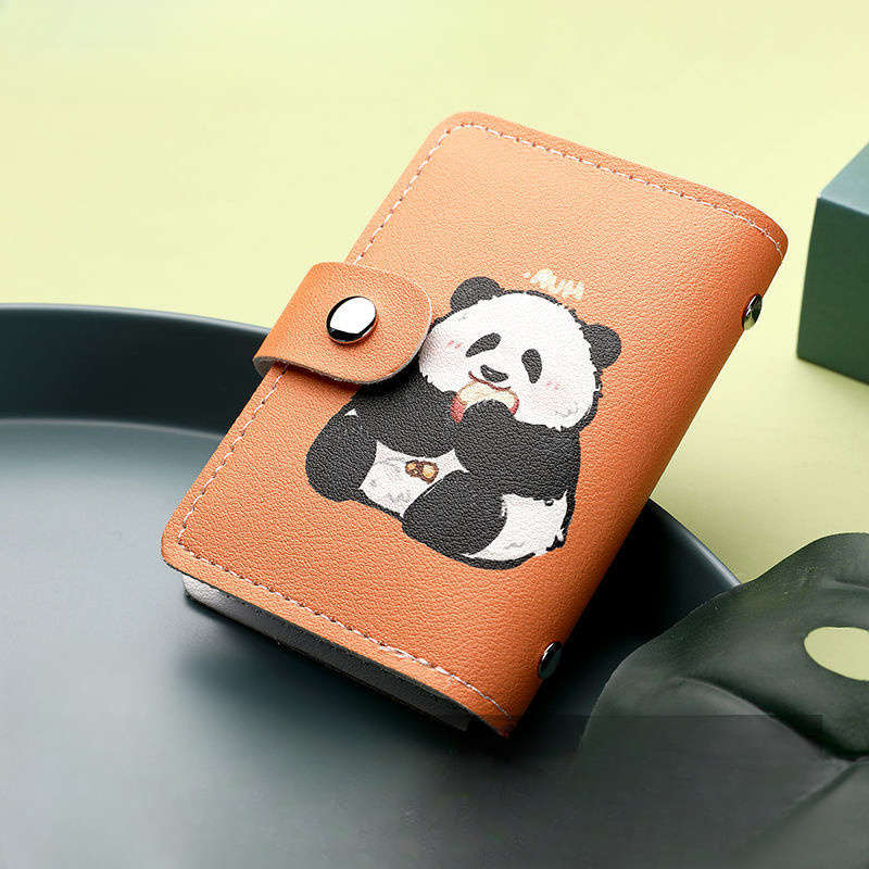 1pc Cute Panda Print PVC Wallet Large Capacity 22-Card Holder Mini All-in-One Card Case for W