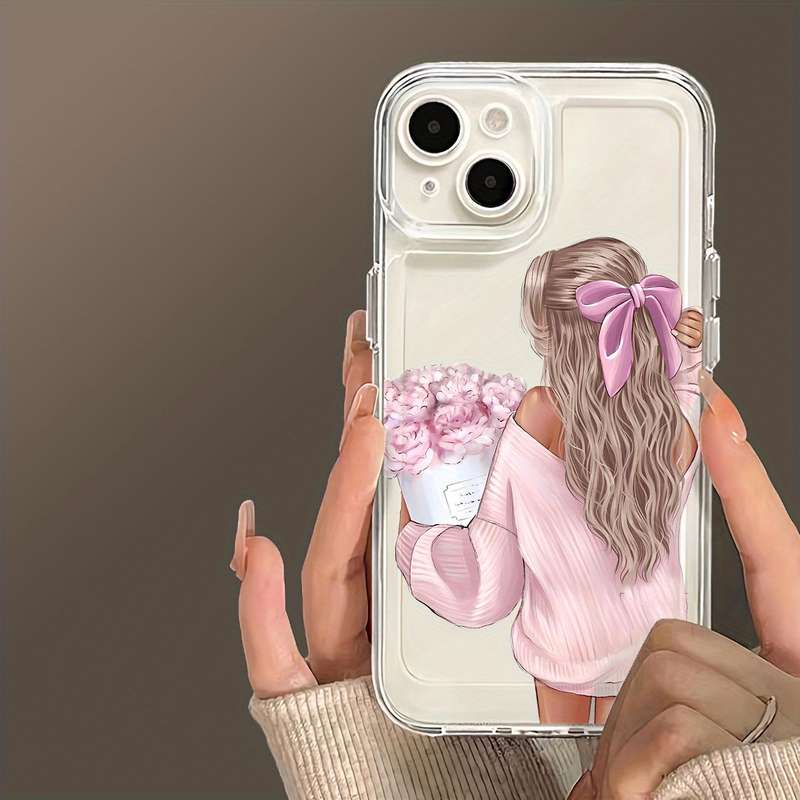 1Pc Mixed Color  For iPhone 14 Plus Pink Beauty Pattern Phone Case