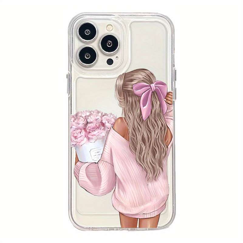 1Pc Mixed Color  For iPhone 14 Plus Pink Beauty Pattern Phone Case