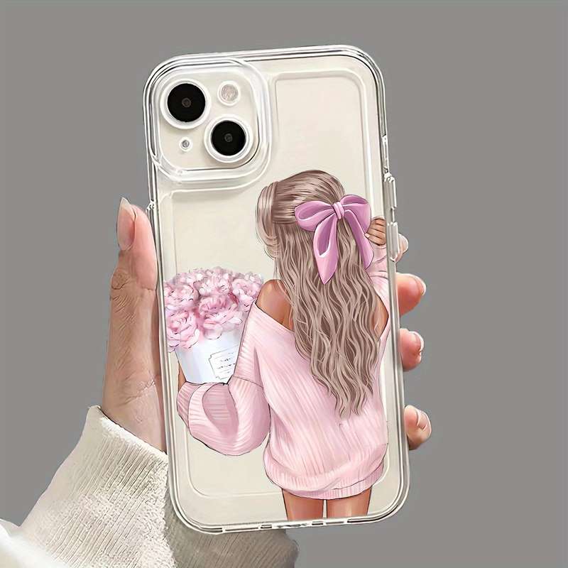1Pc Mixed Color  For iPhone 14 Plus Pink Beauty Pattern Phone Case