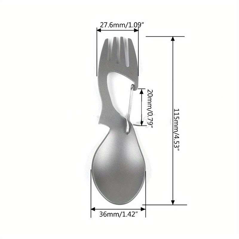 1pc Stainless Steel 3in1 Camping Utensil Fork Spoon Bottle Opener with Carabiner Clip for