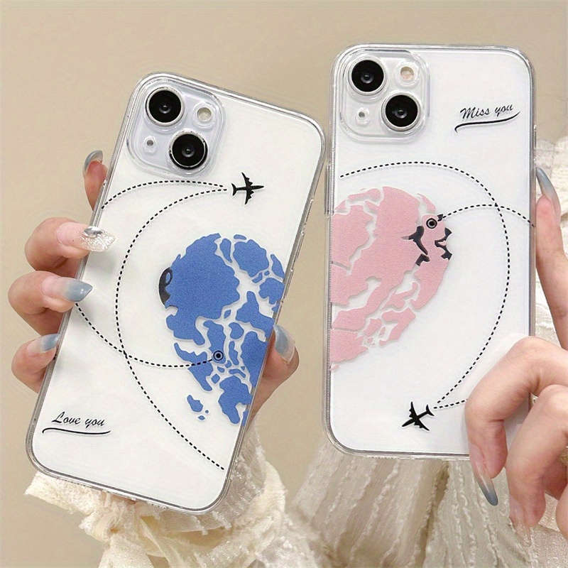 1Pc Blue For iPhone 15 Pro Max Love Pattern Phone Case