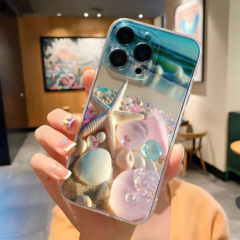 1Pc Mixed Color  For iPhone 15 Pentagram Pattern Phone Case