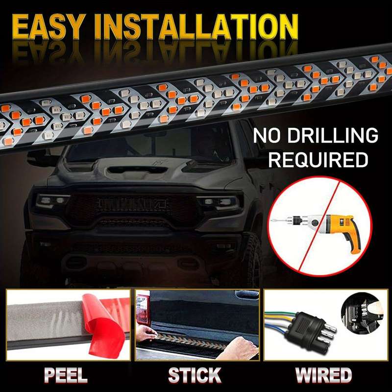 1pc 150cm LED Tailgate Light Bar Strip 12V Flexible Switchback Red Amber Yellow Seque