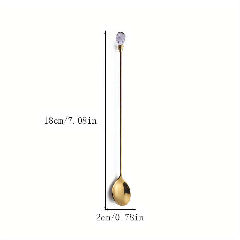 1pc Long-Handled Stirring Spoons with Artificial Diamond and Zirconia Inlay Perfect for Variou