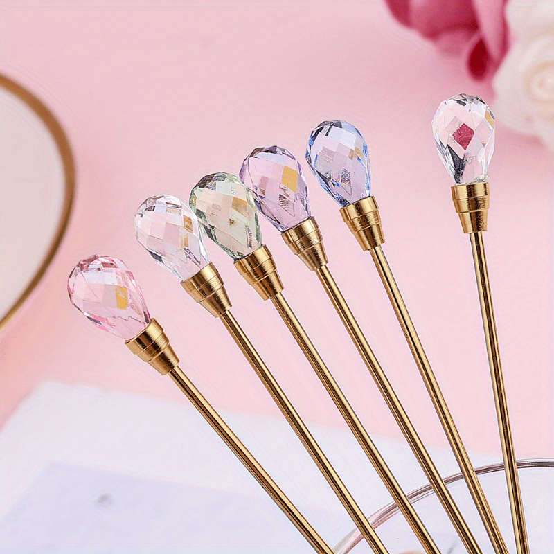 1pc Long-Handled Stirring Spoons with Artificial Diamond and Zirconia Inlay Perfect for Variou
