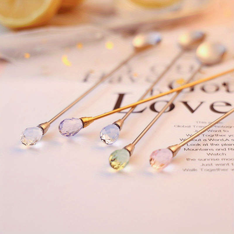 1pc Long-Handled Stirring Spoons with Artificial Diamond and Zirconia Inlay Perfect for Variou