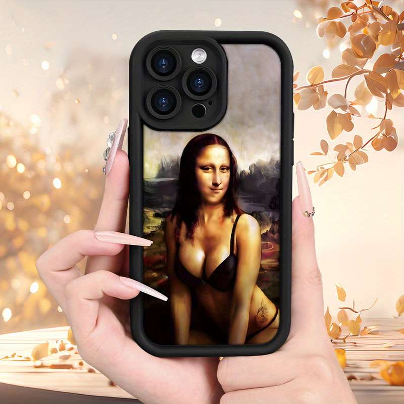1Pc Black For iPhone 12 Mini Mona Lisa Pattern Phone Case