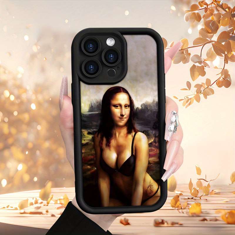 1Pc Black For iPhone 12 Mini Mona Lisa Pattern Phone Case