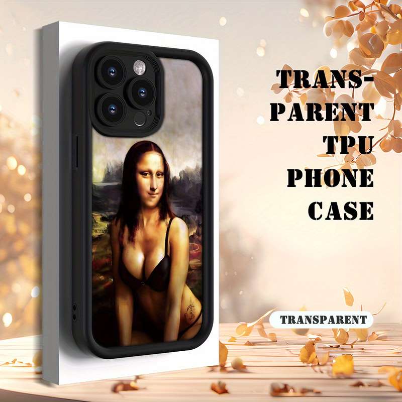 1Pc Black For iPhone 12 Mini Mona Lisa Pattern Phone Case