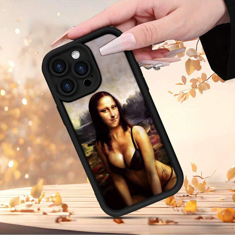 1Pc Black For iPhone 12 Mini Mona Lisa Pattern Phone Case