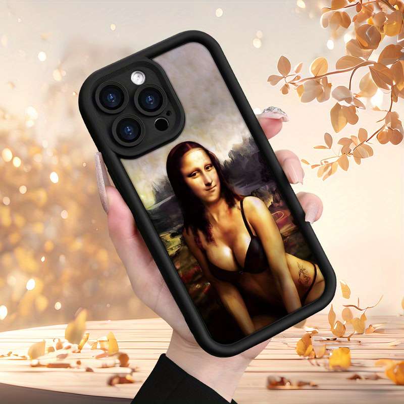 1Pc Black For iPhone 12 Mini Mona Lisa Pattern Phone Case
