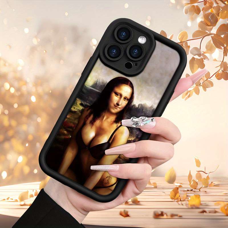 1Pc Black For iPhone 12 Mini Mona Lisa Pattern Phone Case