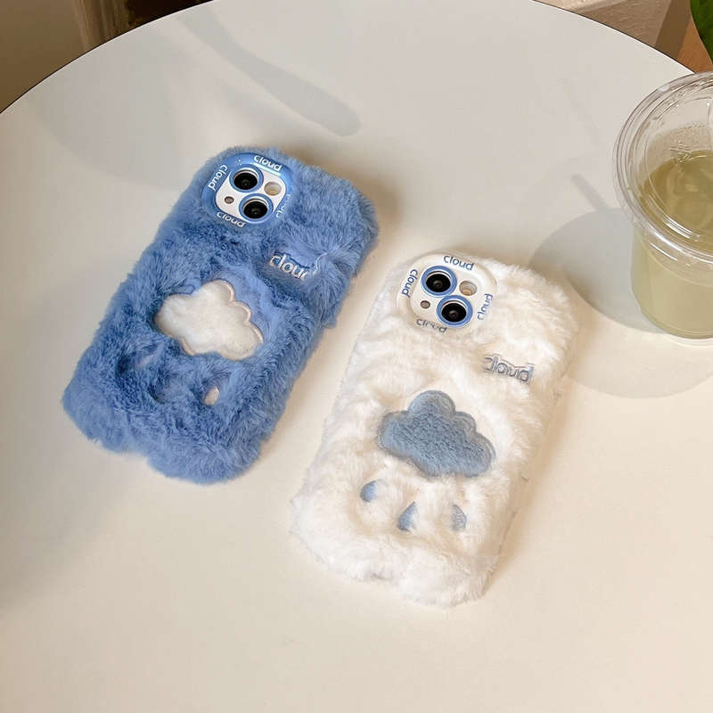 1Pc Blue For iPhone 16 Plus Cloud Droplet Pattern Phone Case