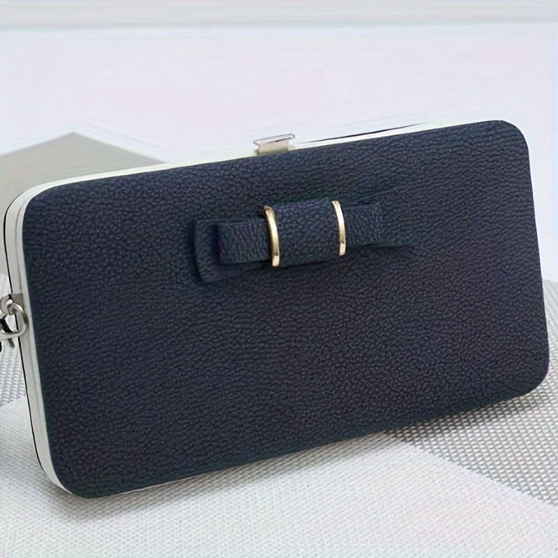 1pc Elegant Faux Leather Phone Wallet with Bow Detail Card Slots Zipper Pocket and Wrist Str