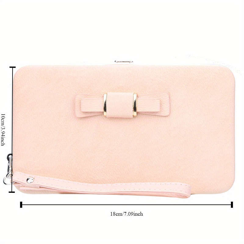 1pc Elegant Faux Leather Phone Wallet with Bow Detail Card Slots Zipper Pocket and Wrist Str