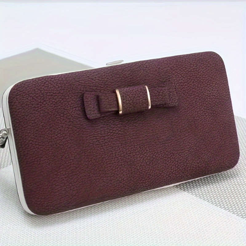 1pc Elegant Faux Leather Phone Wallet with Bow Detail Card Slots Zipper Pocket and Wrist Str