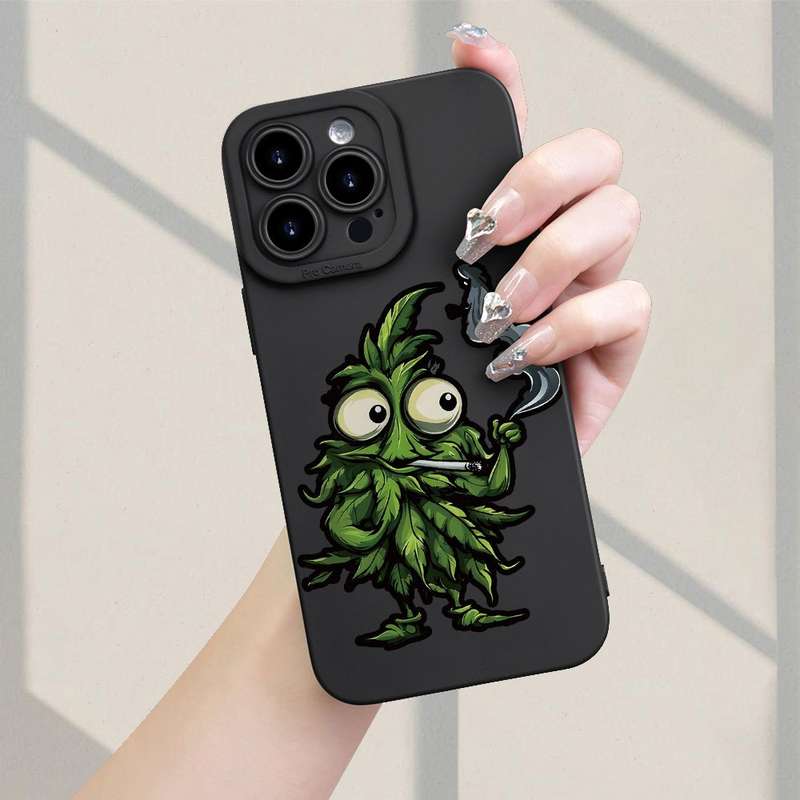 1Pc Black For iPhone XR Cartoon Marijuana Leaves Phone Case