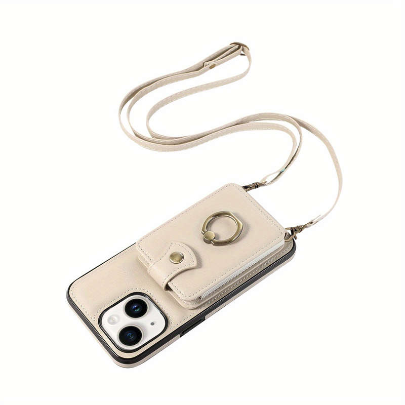 1Pc Beige For iPhone 14 Plus Protective Case Wallet Phone Case