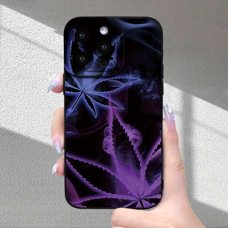 1Pc Black For iPhone XS Max Purple Leaf Smoke Pattern Phone Case
