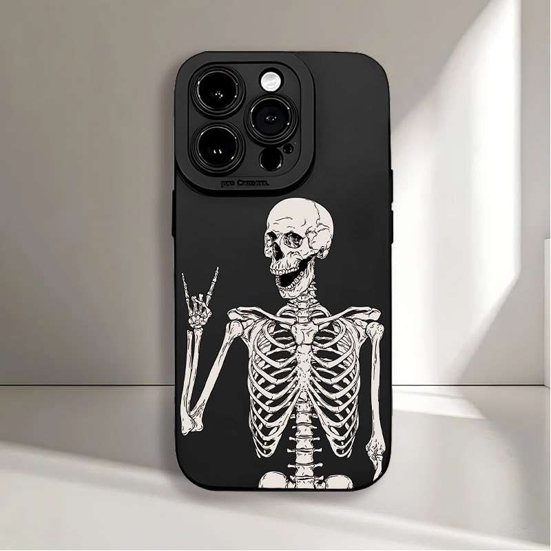 1Pc Black For iPhone XR Skeleton Biye Pattern Phone Case