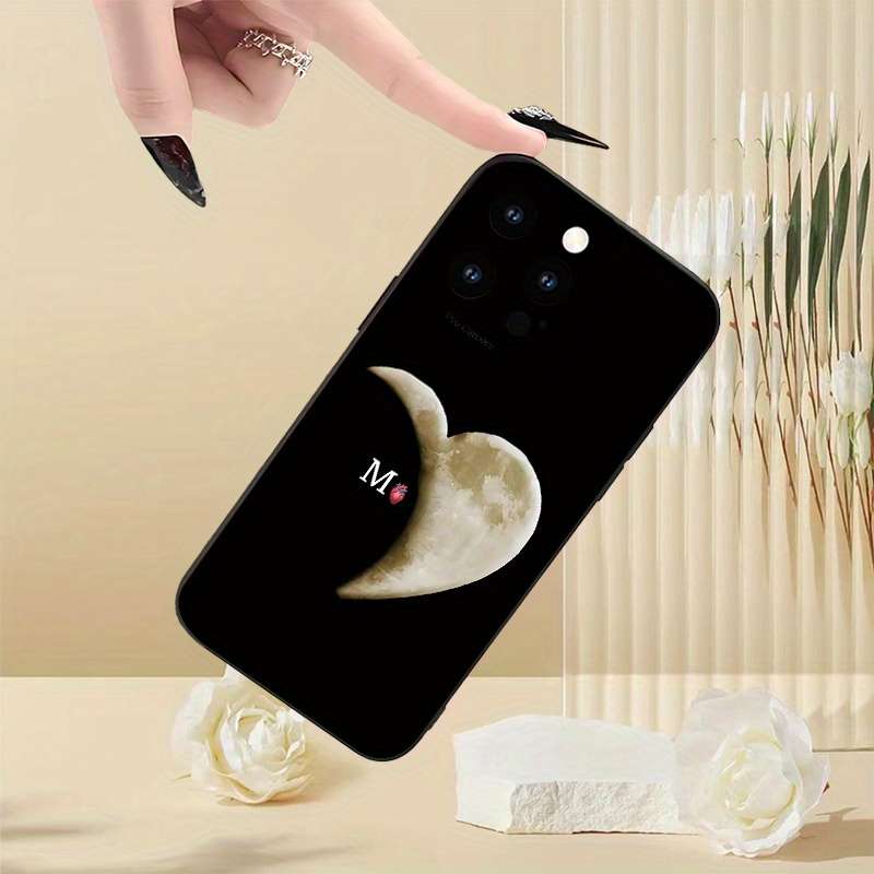 1Pc Black For iPhone XS Max Moon Letter M Pattern Phone Case
