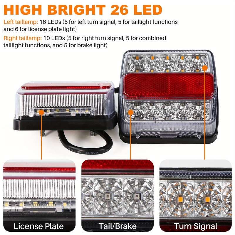 2pcs Magnetic LED Light Kit for Trailers Featuring Turn Signals And License Plate Il