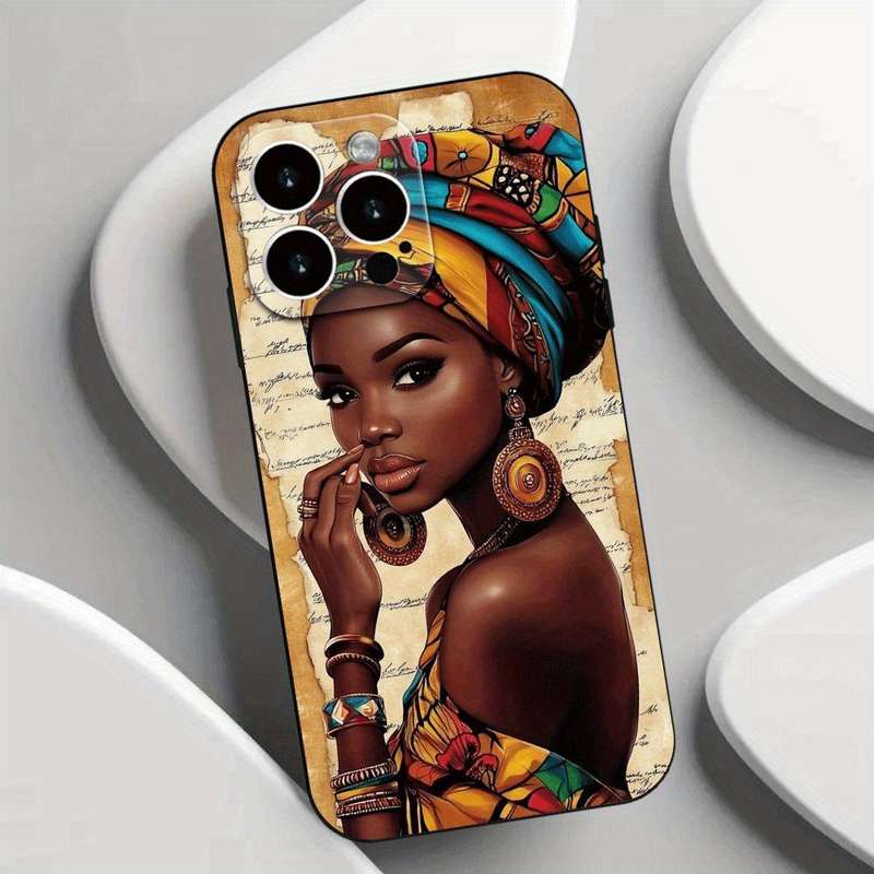 1Pc Black For iPhone 13 Pro Max African Woman Style Phone Case