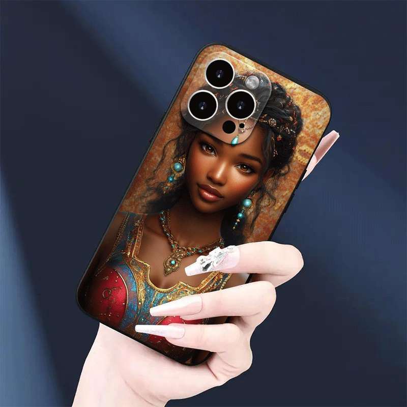 1Pc Black For iPhone 15 Pro African Woman Traditional Dress Phone Case