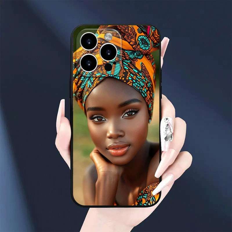 1Pc Black For iPhone 14 Plus African Woman Headwrap Mobile Phone Case