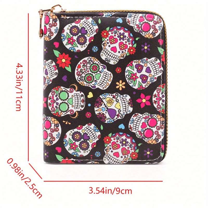 1pc High-end Retro Halloween Wallet Creative Halloween Wallet Colorful Skull Printing Multi-car